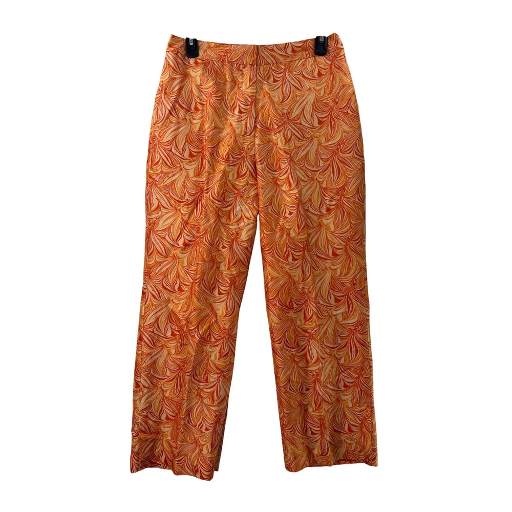 VTG ICE Silk Orange Abstract Beaded Wide Leg Career Party Pants Women's Size 6